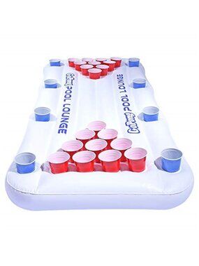 Inflatable Beer Pong Pool Float 6 Foot Floating Table Cup Holders Party Game